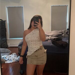 One-Shoulder White Lace Top